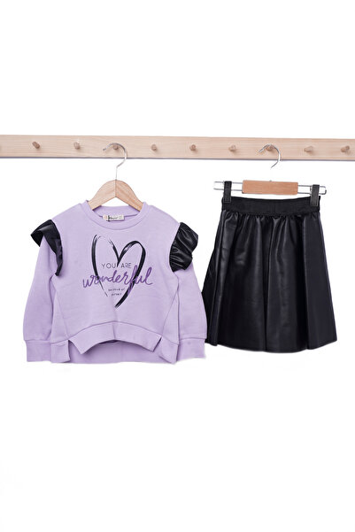 Rise Raba Girl's Crew Neck Long Sleeve Top and Leather Skirt Set 3-6 years old