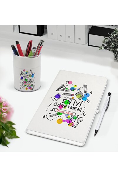 Bk Gift Kişiye Özel İsimli Öğretmenler Günü Tasarımlı Defter Kalem ve Kalemli...