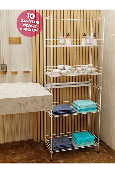 Rafiste AKRORAF Beyaz Çok amaçlı Raf Banyo Rafı Mutfak Rafı Kitaplık 4 Katlı ...