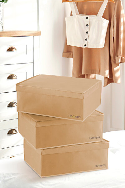 HOMENS 3 Adet Kapaklı Cırt Bantlı Baza Boy Kutu Hurç 50x40x19