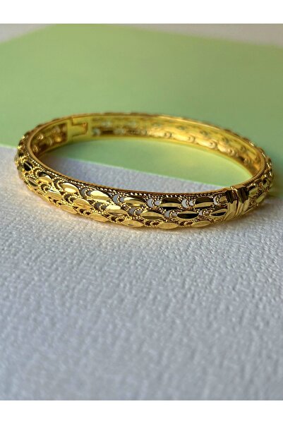 JEICON ATELIER Gold Renk 22 Ayar Altın Kaplama Arpa Desenli İşlemeli İnce Kel...