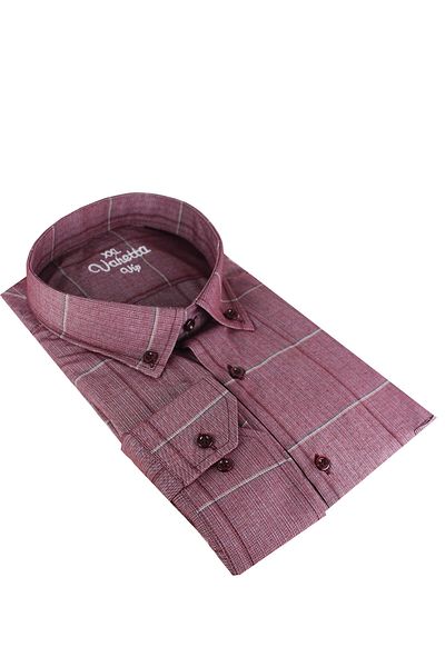 Varetta Ανδρικό Dusty Rose Plus Size καρό μακρυμάνικο πουκάμισο με γιακά με κουμπιά