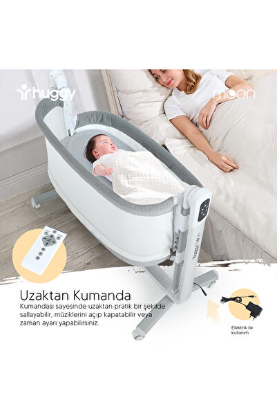 Huggy Moon Akıllı Beşik – Otomatik Sallanabilir, Sensörlü, Kumandalı Anne Yanı Oyun Parkı Beşik