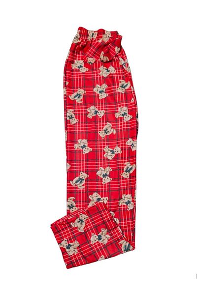 Fanilam Women's Teddy Bear Patterned Velvet Suede Textured Soft Pajama Bottoms, Single Bottom Pajamas