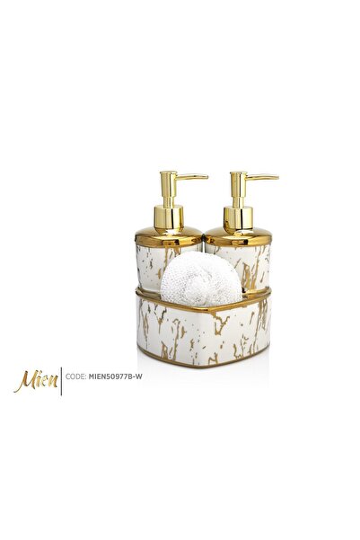 MİEN Dozator de săpun lichid din porțelan din 2 piese Mien cu inimă aurită