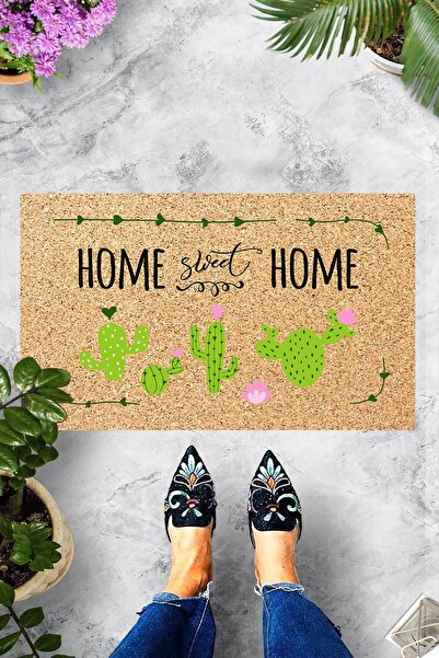 linazaitun Dijital Baskılı Home Sweet Home Yazılı Dekoratif Kapı Önü Paspası