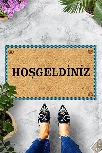 linazaitun Dijital Baskılı Hoşgeldiniz Yazılı Dekoratif Kapı Önü Paspası