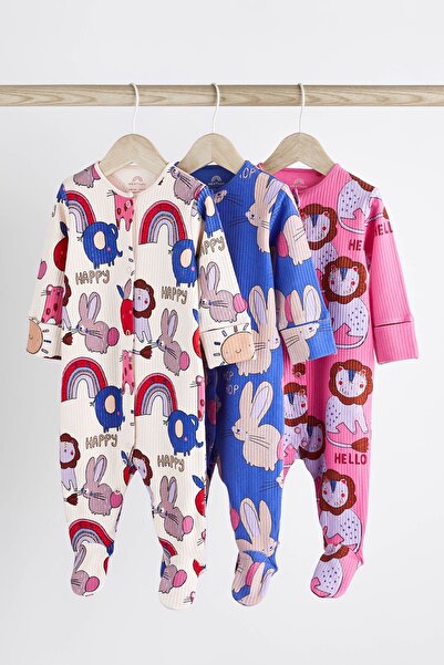 Next Baby طقم بذلة منقوشة على شكل أرنب وردي مكون من 3 قطع للجنسين