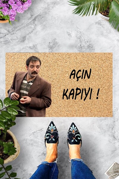 linazaitun Dijital Baskılı Açın Kapıyı Yazılı Dekoratif Kapı Önü Paspası