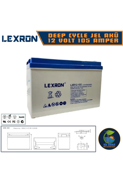 Lexron 12v 105 Ah Solar Jel Akü - 12 Volt 105 Amper Solar Jel Akü