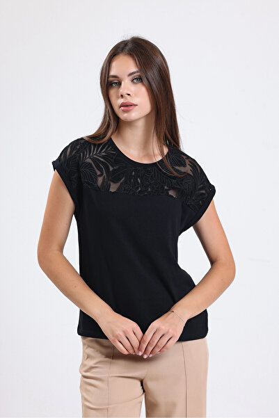 Alexa Dash Decolteu cu dantelă, cu mânecă scurtă, decolteu, obișnuit, bluză V...