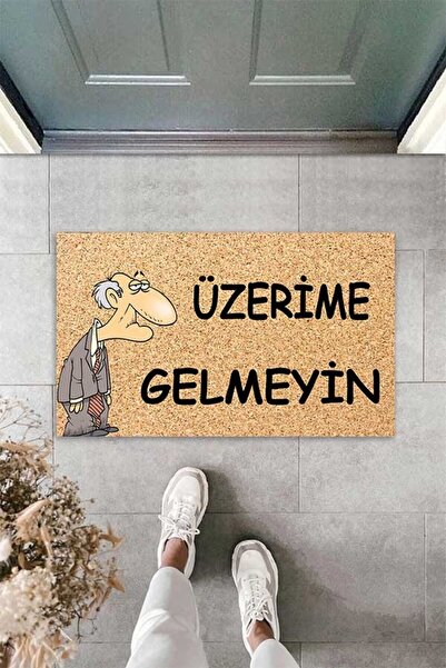 linazaitun Dijital Baskılı Üzerime Gelmeyin Yazılı Dekoratif Kapı Önü Paspası