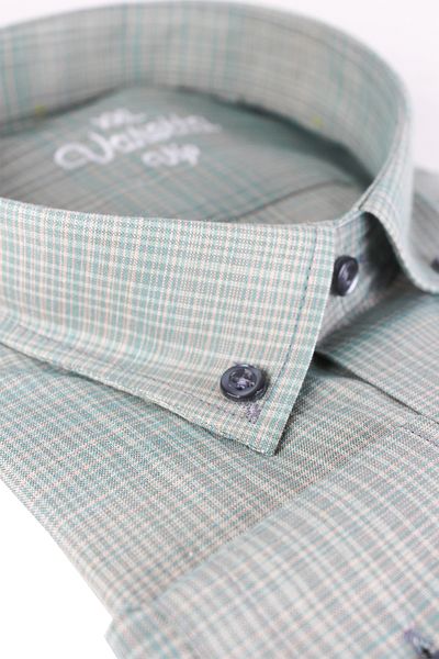 Varetta Ανδρικό Water Green Plus Size καρό μακρυμάνικο πουκάμισο με κουμπιά με πέτο