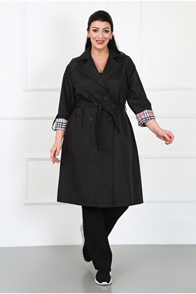 By Alba Collection Γυναικεία μαύρη υδατοαπωθητική καμπαρντίνα Bondit Fabric Plus Size