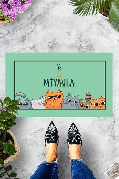 on the clouds Digital Printed Eat Inner Meow Printed Cat Pattern Decorative Door Mat