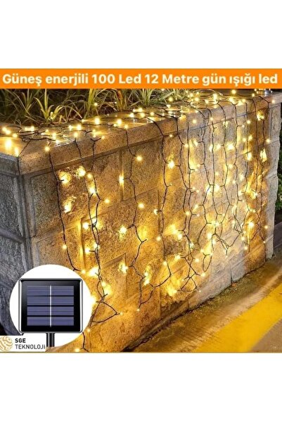 Mighty Güneş Enerjili 100 Led 12 Metre Sarı Renk Bahçe Aydınlatması Led Işık