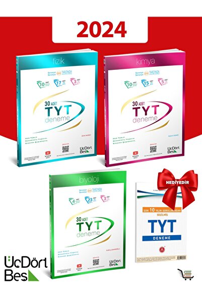 Üç Dört Beş Yayıncılık 345-2024 Model Hediyeli TYT Fizik-Kimya-Biyoloji Denem...