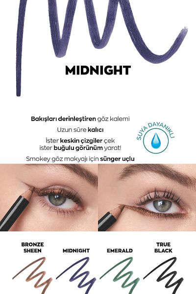 AVON Kohl Sponge Tip Waterproof Eye Pencil Midnight