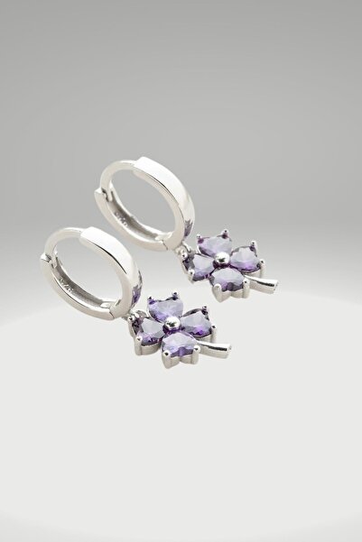 byess Ametist Taşlı Yonca Küpe