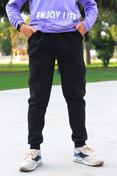 Çiggo Kids Unisex Pocket Jogger 3ip Fleece Plain Sweatpants