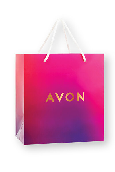 AVON Kırmızı ve Mor Tonların Karton İpli Hediye Çantası
