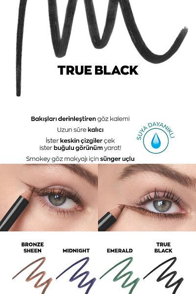 AVON Kohl Sponge Tip Waterproof Eye Pencil True Black
