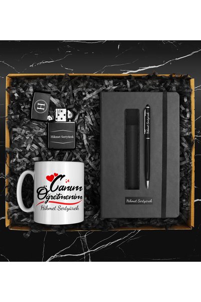 Apollon Gift Shop Öğretmenler Gününe Özel Tasarım Canım Öğretmenim Kupa & Defter & Deri Kılıflı Kalem & Çakmak