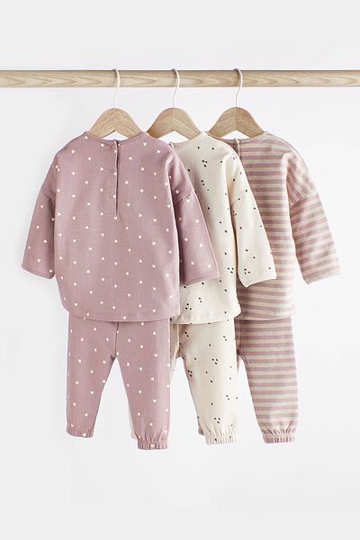 Next Baby 100% Cotton Pink Polka Dot Stripe Patterned 3-Piece Top and Bottom Set