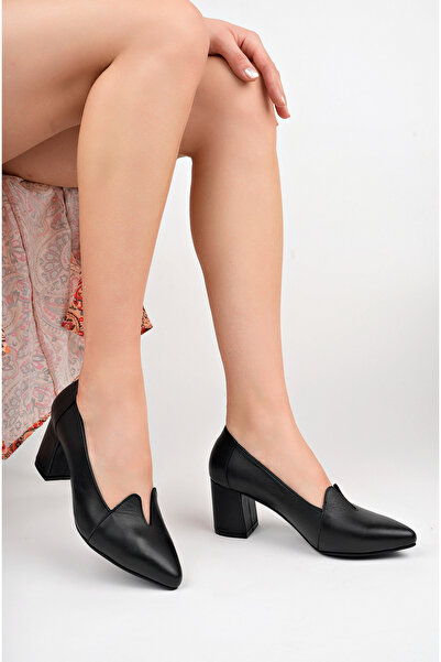 Deripabuc Genuine Leather Black Women's Heeled Leather Shoes Shn-0955