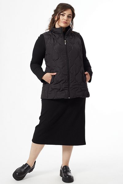 Moda Alba BLACK WOMEN'S PEARL EMBROIDERED WAVE PATTERN PLUS SIZE VEST