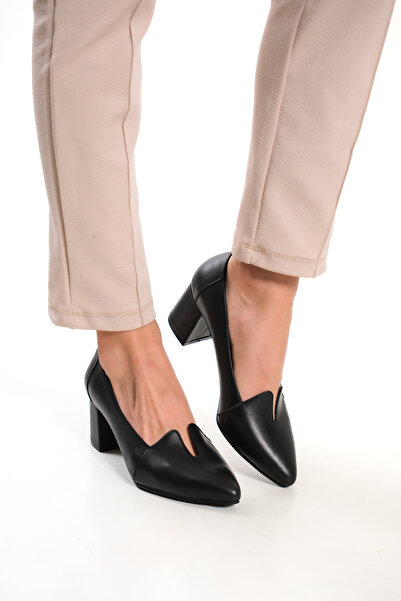 Deripabuc Genuine Leather Black Women's Heeled Leather Shoes Shn-0955