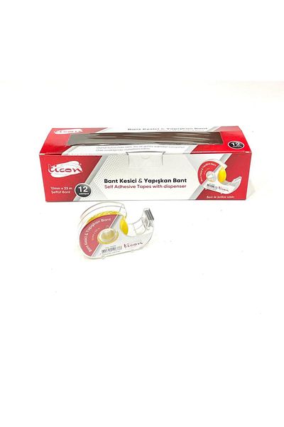 Ticon TAPE CUTTER & ADHESIVE TAPE 12 mm x 33 m TRANSPARENT TAPE 12 PACK (1 PACK)