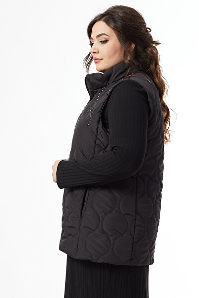 Moda Alba BLACK WOMEN'S PEARL EMBROIDERED WAVE PATTERN PLUS SIZE VEST