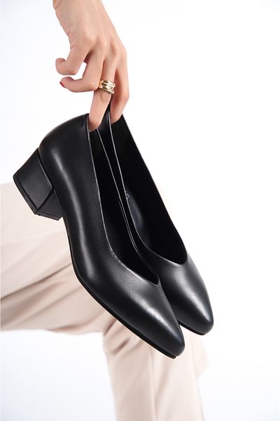 Deripabuc Genuine Leather Black Women's Heeled Leather Shoes Shn-0801