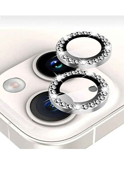 KaffCase Iphone 13 / 13 Mini Uyumlu Gümüş Taşlı Kamera Lensi Koruyucu