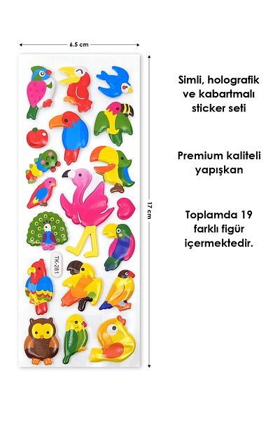 BearPear Bird Paradise Πολύχρωμα αυτοκόλλητα με ανάγλυφα πουλιά
