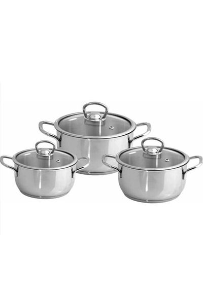 Tiesa Home 3-Piece Glass Lid Metal Handle 304/A Steel Induction Casserole Pot Set