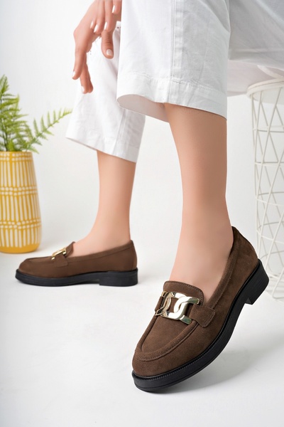 GNS Shoes Γυναικεία παπούτσια από γνήσιο δέρμα σουέτ με αγκράφα καφέ