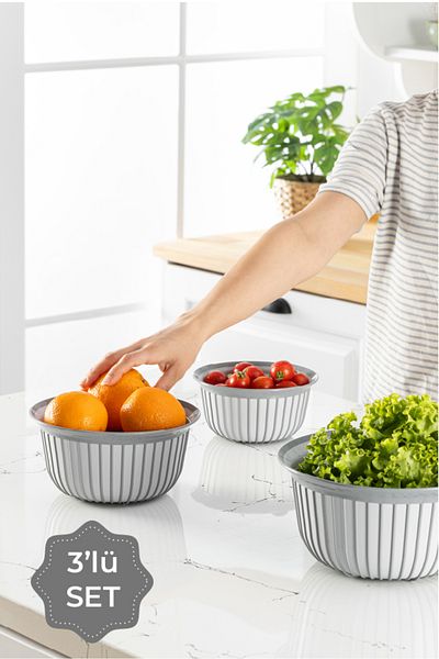 Vienev Linea Gray Bowl Set 3 Pieces - 1X(1, 2, 3 Liter)