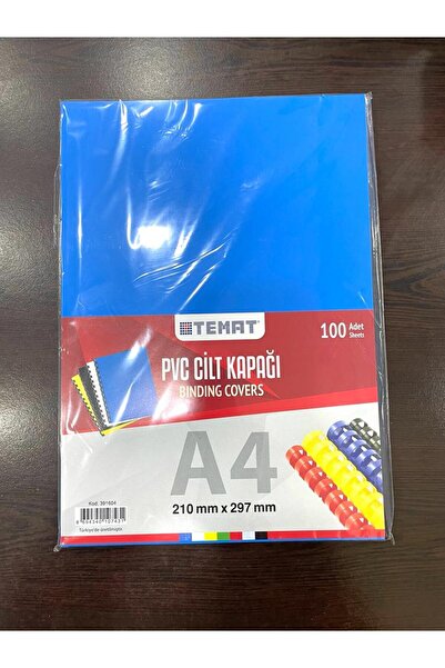 Temat PVC A4 CİLT KAPAĞI 210 mm x 297 mm 100'LÜ PAKET MAVİ