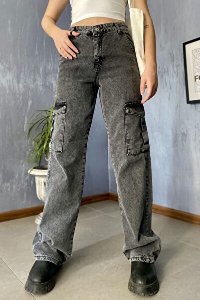 Your Consent Girls' Cargo Pocket Detailed High Waist Wide Leg Jeans