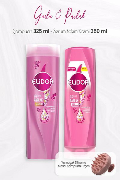 Elidor Superblend 325 Ml Shiny and Strong Shampoo, 350 Ml Serum Care Cream and Massage Shampoo Brush