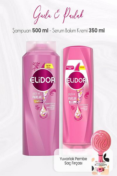 Elidor Superblend 500 Ml Shiny and Strong Shampoo, Serum 350 ml and Pink Hair Brush