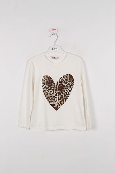 incity Κοριτσίστικο Ecruya Black Heart Leopard Λεπτομερές μακρυμάνικο χτενισμένο βαμβακερό
