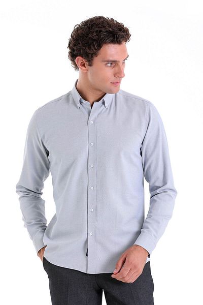 Hatemoğlu Γκρι Comfort Fit μονόχρωμο γιακά με μακρυμάνικο πουκάμισο Oxford
