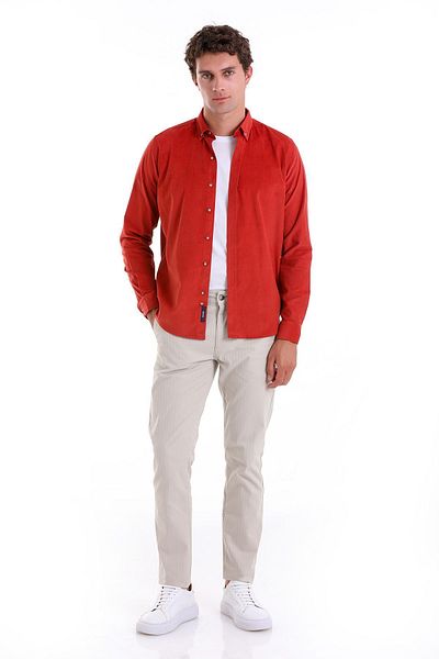 Hatemoğlu Πλακάκι Comfort Fit Μασίφ 100% βαμβακερό γιακά με μακρυμάνικο βελούδινο πουκάμισο