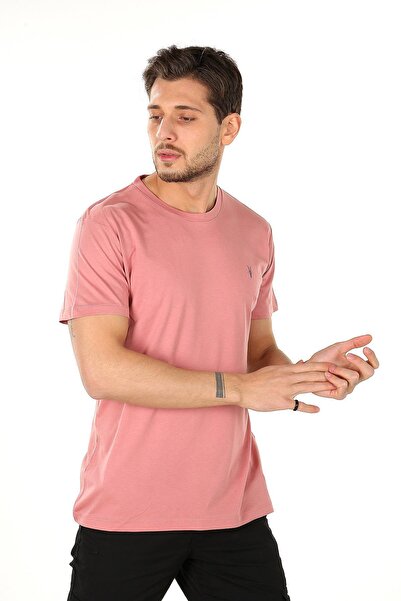 COMBİNE MİCHAİL Men's Powder 100% Cotton Slim Fit Crew Neck Short Sleeve T-Shirt