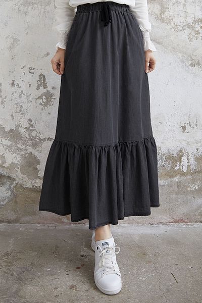 InStyle Darlin Skirt Ruffle Denim Skirt - Gray