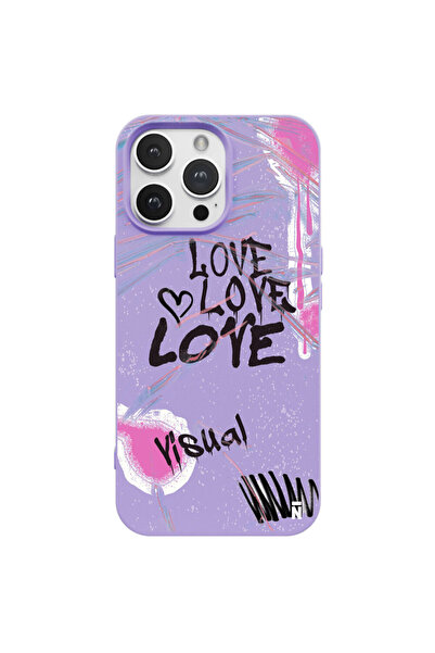 Casen iPhone 15 Pro Özel Tasarım Yazılı Visual Love Sanal Aşk Lila Silikon Te...