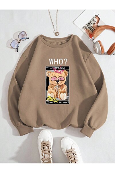 Tarzsokak Sweatshirt cu grafică urs și slogan, kaki